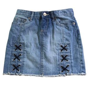 Place Raw Hem Denim Blue Jean Skirt Laced Sz 6